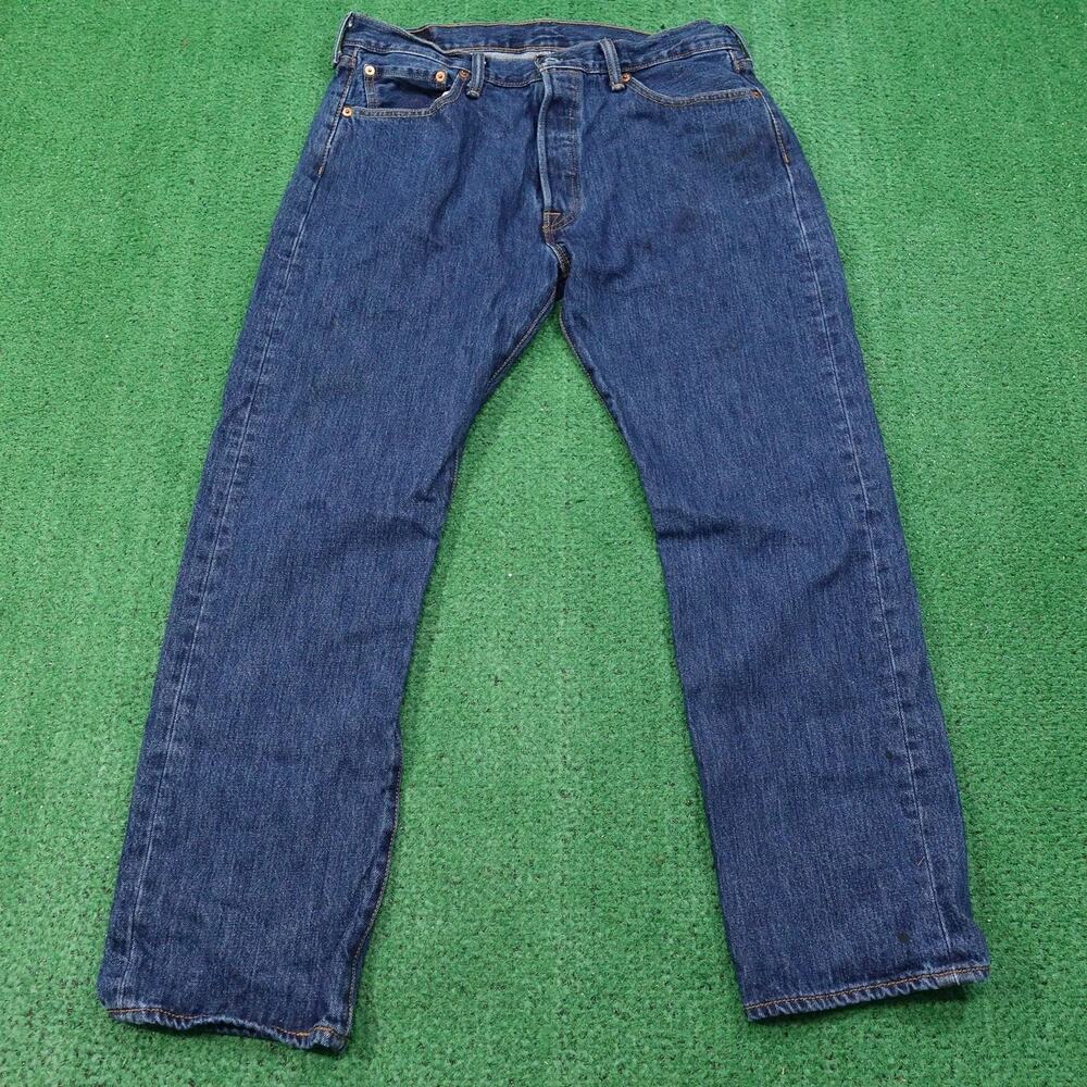 Levis‎ 501 Jeans Mens 34x30 Blue Button Fly Regular Fit Denim Pants **READ**